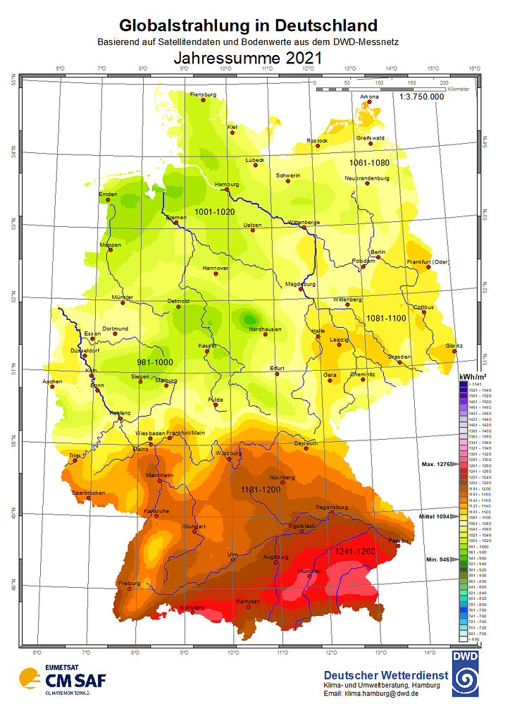 Globalstrahlung in Deutschland 2021